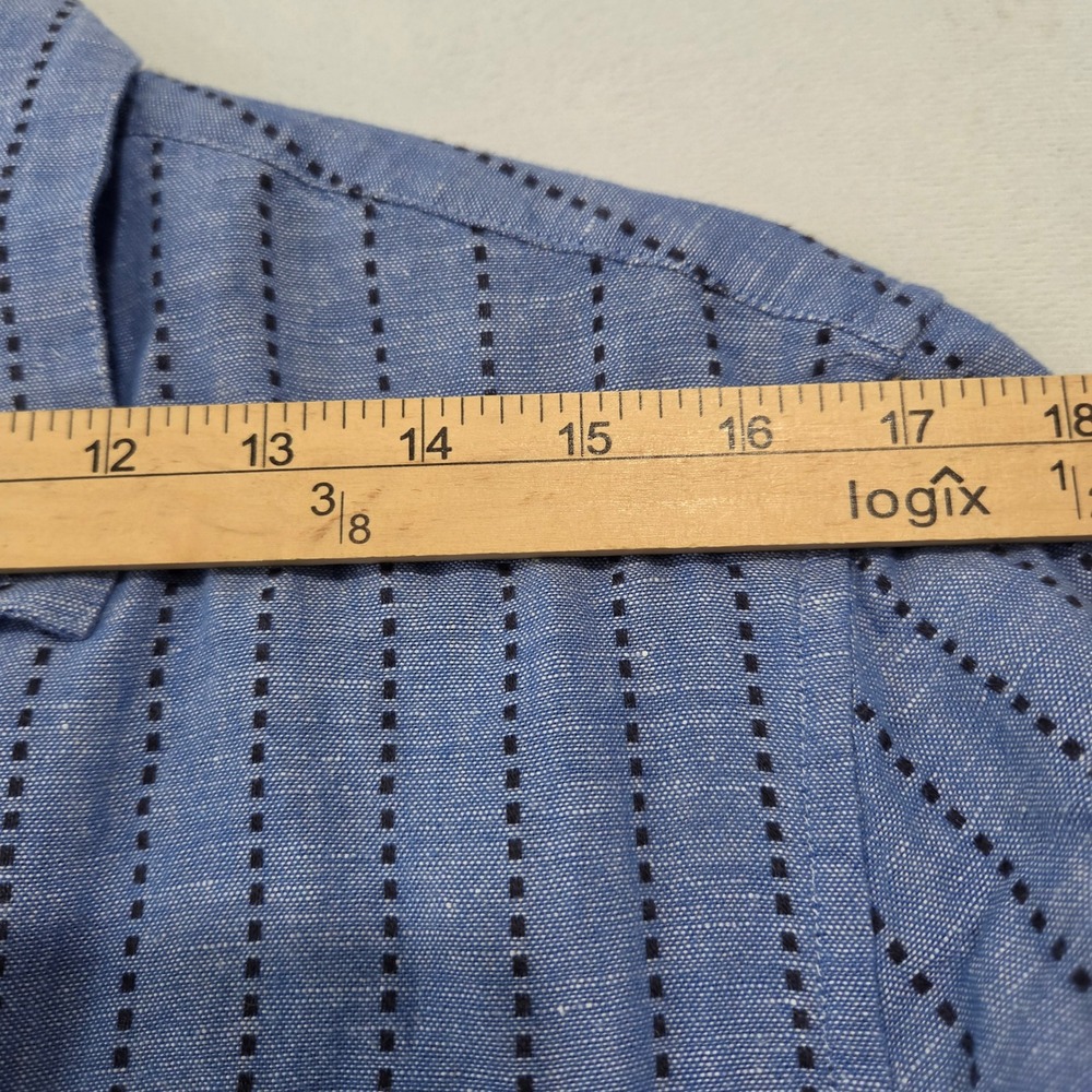 Criquet Button Up Shirt Mens M Blue Linen Blend Dot Stripe Coastal Preppy Modern - Picture 5 of 12